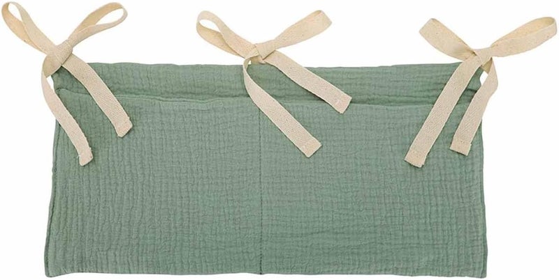 YeeMan Cotton Baby Bedside Hanging Storage Bag,2 Pockets Organizer for Baby Cribs and Toys (Green) - Image 1